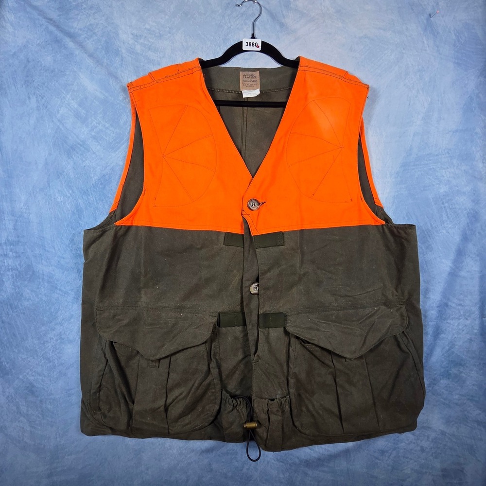 Vintage Filson 434B Hunting Vest XXL Blaze Orange Olive Green Made in USA Mens